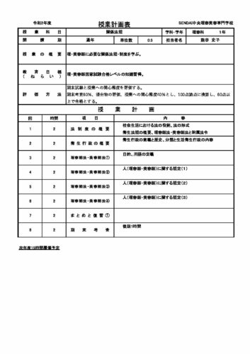 令和2年度シラバス Sendai 中央理容美容専門学校